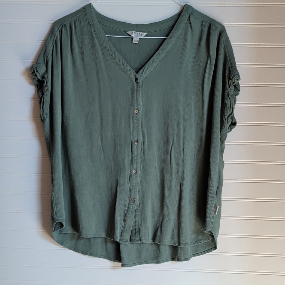 Orvis Women's Shortsleeve Sage green top, Sz.L